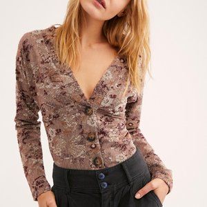 Free People Floral Button-Up Cardigan - Brown and Purple
